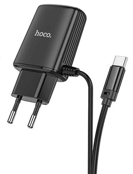 Картинка Зарядное устройство Hoco C82A 2USB 2.4A с кабелем Type-C черное
